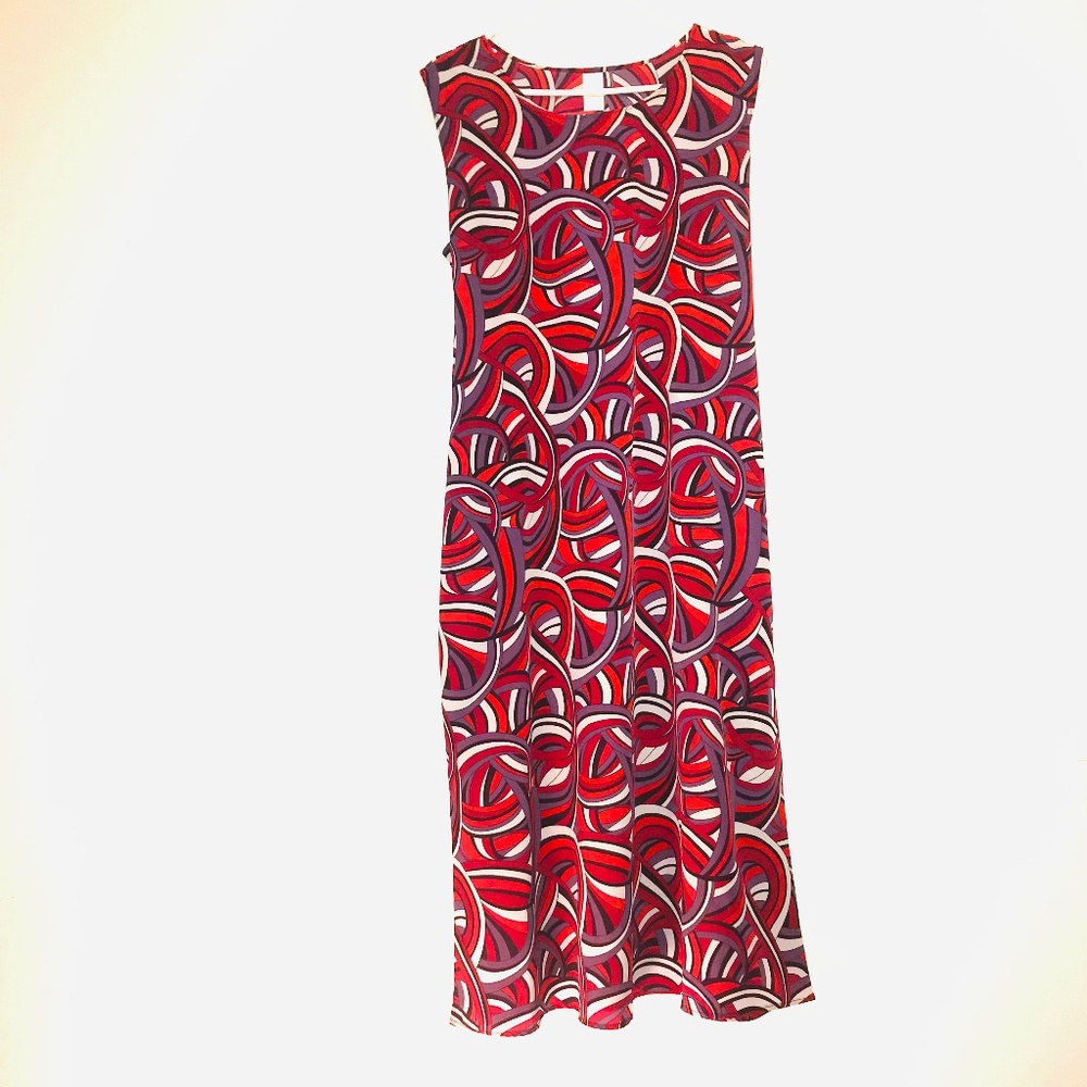 Y2K Prestige Vintage Geometric Print Sleeveless Maxi Dress 1X Red Orange White